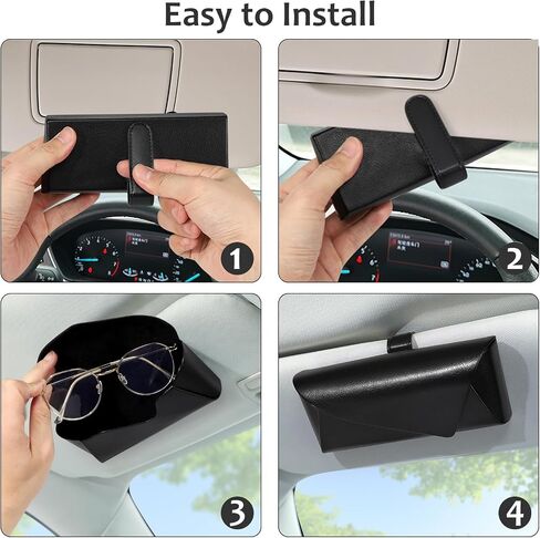 Accmor Glasses Holder for Car Sun Visor, Vehicle Sunglasses Holders Case with Hidden Magnetic Closure, Leather Auto Eyeglasses Organizer Box Eyeglass Hanger Clip Car Accessories for Men Women (Black) in Saudi Arabia