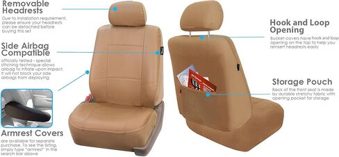 FH Group Front Set PU Leather Car Seat Covers for Low Back Seat with Removable Headrest, Universal Fit, Airbag Compatible Seat Cover for SUV, Sedan, Black in Saudi Arabia