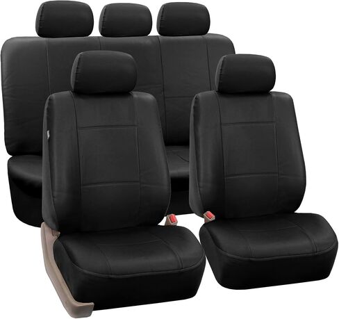 FH Group Front Set PU Leather Car Seat Covers for Low Back Seat with Removable Headrest, Universal Fit, Airbag Compatible Seat Cover for SUV, Sedan, Black in Saudi Arabia