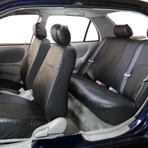 FH Group Front Set PU Leather Car Seat Covers for Low Back Seat with Removable Headrest, Universal Fit, Airbag Compatible Seat Cover for SUV, Sedan, Black in Saudi Arabia