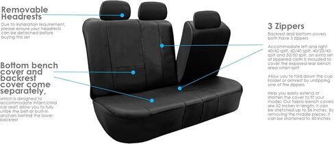 FH Group Front Set PU Leather Car Seat Covers for Low Back Seat with Removable Headrest, Universal Fit, Airbag Compatible Seat Cover for SUV, Sedan, Black in Saudi Arabia