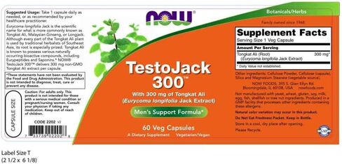 NOW Supplements, TestoJack 300™ with 300 mg of Tonkat Ali (Eurycoma longifolia Jack Extract), 60 Veg Capsules in Saudi Arabia