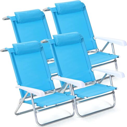 4 Pack Beach Chair for Adults Portable Camping Chair, Heavy Duty Beach Chair with 6 Adjustable Position Folding Lawn Chairs Outdoor Reclining Chairs for Sunbathing Travelling(Black) in Saudi Arabia