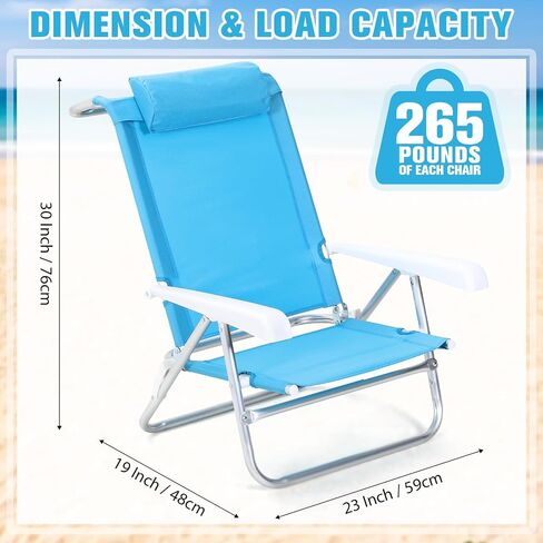 4 Pack Beach Chair for Adults Portable Camping Chair, Heavy Duty Beach Chair with 6 Adjustable Position Folding Lawn Chairs Outdoor Reclining Chairs for Sunbathing Travelling(Black) in Saudi Arabia