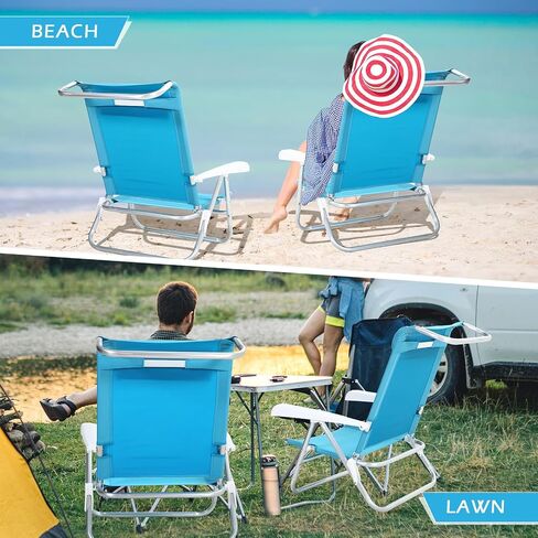 4 Pack Beach Chair for Adults Portable Camping Chair, Heavy Duty Beach Chair with 6 Adjustable Position Folding Lawn Chairs Outdoor Reclining Chairs for Sunbathing Travelling(Black) in Saudi Arabia