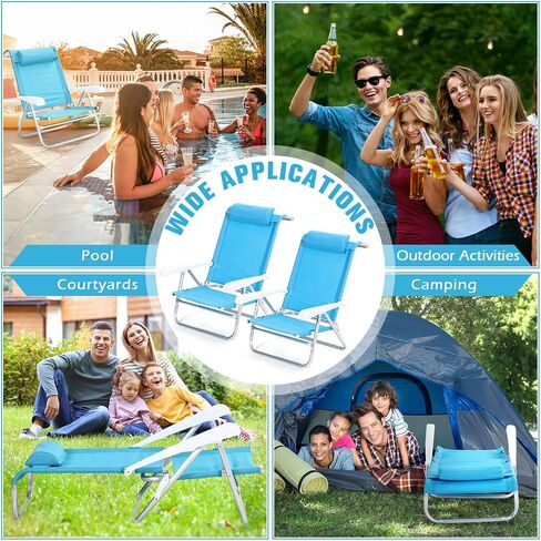 4 Pack Beach Chair for Adults Portable Camping Chair, Heavy Duty Beach Chair with 6 Adjustable Position Folding Lawn Chairs Outdoor Reclining Chairs for Sunbathing Travelling(Black) in Saudi Arabia
