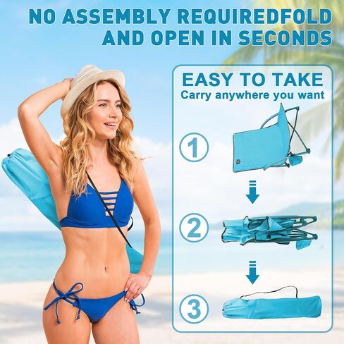 Low Beach Chair,Folding Recliner Camping Chair for Adults,Lightweight Backpacking Low Seat Camping Chairs with Cup Holder, Carry Bag for Outdoor Camp Lawn Picnic Festival,Blue in Saudi Arabia