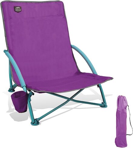 Low Beach Chair,Folding Recliner Camping Chair for Adults,Lightweight Backpacking Low Seat Camping Chairs with Cup Holder, Carry Bag for Outdoor Camp Lawn Picnic Festival,Blue in Saudi Arabia