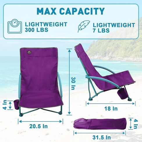 Low Beach Chair,Folding Recliner Camping Chair for Adults,Lightweight Backpacking Low Seat Camping Chairs with Cup Holder, Carry Bag for Outdoor Camp Lawn Picnic Festival,Blue in Saudi Arabia
