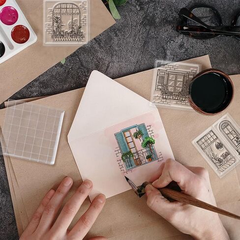 GLOBLELAND 16Pcs Mini Castle Houses Bridge Clear Stamps with 1Pc Acrylic Stamping Block for DIY Scrapbooking Buildings Silicone Stamp Seals Transparent Stamp for Cards Making Photo Album 2.2x2.2inch in Saudi Arabia