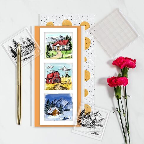 GLOBLELAND 16Pcs Mini Castle Houses Bridge Clear Stamps with 1Pc Acrylic Stamping Block for DIY Scrapbooking Buildings Silicone Stamp Seals Transparent Stamp for Cards Making Photo Album 2.2x2.2inch in Saudi Arabia