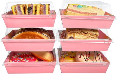 30-PACK Pink 7.4inch Square Charcuterie Box with Clear Secure Lids,7.4×6.8inch Cardboard Bakery Safe Boxes for Food Small Dessert To-go Boxes,Bento Take out Paper Box Sandwich Cake Slice Container in Saudi Arabia