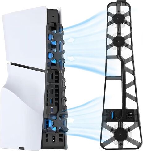 Cooling Fan for PS5 Slim Console, Quiet Cooling System with Memory Function and LED Light, Cooler Accessories with 3 High-Speed Fans & USB 3.0 Port for PS5 Slim Digital & Discs Edition in Saudi Arabia