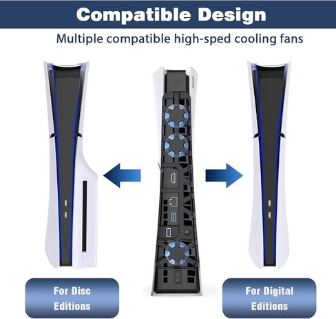Cooling Fan for PS5 Slim Console, Quiet Cooling System with Memory Function and LED Light, Cooler Accessories with 3 High-Speed Fans & USB 3.0 Port for PS5 Slim Digital & Discs Edition in Saudi Arabia