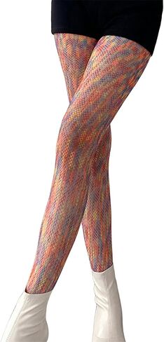 Women's Rainbow Color Fishnet Tights Stockings Gradient Hollowed Out Hottie Mesh Pantyhose in Saudi Arabia