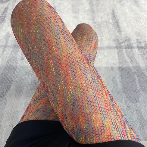 Women's Rainbow Color Fishnet Tights Stockings Gradient Hollowed Out Hottie Mesh Pantyhose in Saudi Arabia