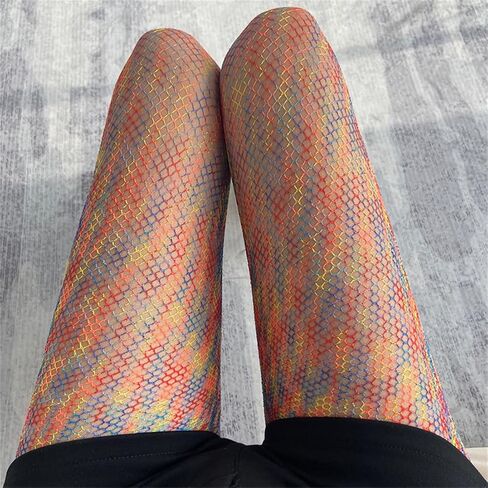 Women's Rainbow Color Fishnet Tights Stockings Gradient Hollowed Out Hottie Mesh Pantyhose in Saudi Arabia