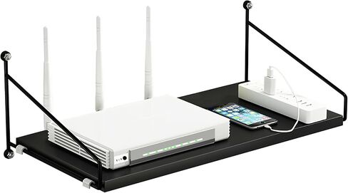 Black Floating Shelf for AV Device, Wooden Wall Shelves for Projector, DVD Player, Cable Boxes, Modem, WiFi Router, Wall Mounted Shelf for Living Room, Bedroom, Bathroom (1 Tier) in Kuwait