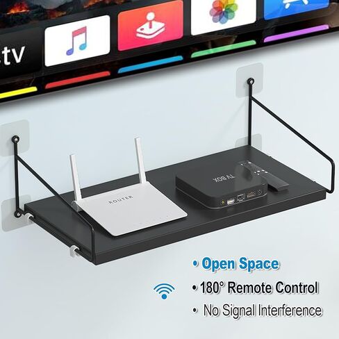 Black Floating Shelf for AV Device, Wooden Wall Shelves for Projector, DVD Player, Cable Boxes, Modem, WiFi Router, Wall Mounted Shelf for Living Room, Bedroom, Bathroom (1 Tier) in Kuwait