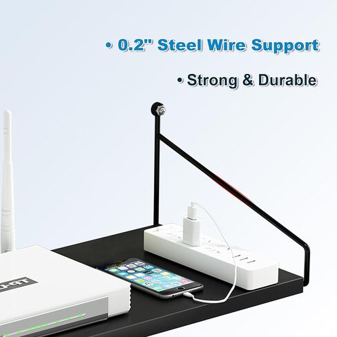 Black Floating Shelf for AV Device, Wooden Wall Shelves for Projector, DVD Player, Cable Boxes, Modem, WiFi Router, Wall Mounted Shelf for Living Room, Bedroom, Bathroom (1 Tier) in Kuwait