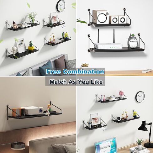 Black Floating Shelf for AV Device, Wooden Wall Shelves for Projector, DVD Player, Cable Boxes, Modem, WiFi Router, Wall Mounted Shelf for Living Room, Bedroom, Bathroom (1 Tier) in Kuwait