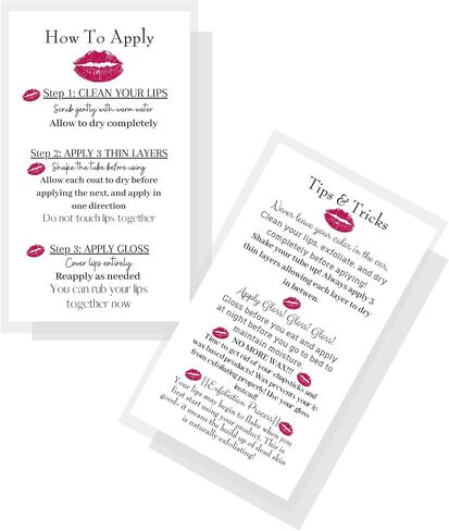 How To Apply LipSense/Tips and Tricks Cards,50 Pack,Double Sided 2x3.5 inchinch Business Cards,Application Instruction Card White with Red Lips Design,black in Saudi Arabia
