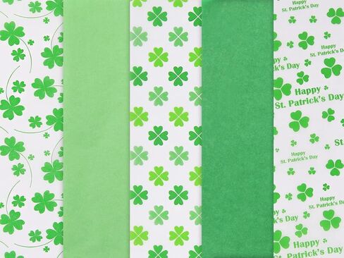 St. Patrick's Day Tissue Paper 50 Sheet Green Shamrock Clover Pattern Art Tissue Bulk Irish Spring Holiday Wrapping Paper for DIY Crafts Party Gift Bag Packing Birthday Favors, 20 x 20" in Saudi Arabia