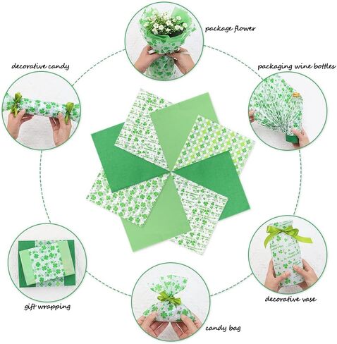 St. Patrick's Day Tissue Paper 50 Sheet Green Shamrock Clover Pattern Art Tissue Bulk Irish Spring Holiday Wrapping Paper for DIY Crafts Party Gift Bag Packing Birthday Favors, 20 x 20" in Saudi Arabia