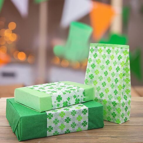 St. Patrick's Day Tissue Paper 50 Sheet Green Shamrock Clover Pattern Art Tissue Bulk Irish Spring Holiday Wrapping Paper for DIY Crafts Party Gift Bag Packing Birthday Favors, 20 x 20" in Saudi Arabia