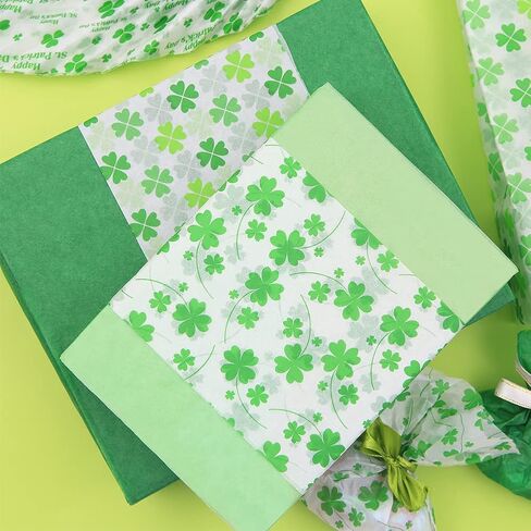 St. Patrick's Day Tissue Paper 50 Sheet Green Shamrock Clover Pattern Art Tissue Bulk Irish Spring Holiday Wrapping Paper for DIY Crafts Party Gift Bag Packing Birthday Favors, 20 x 20" in Saudi Arabia
