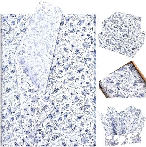 100 Sheets Happy Easter Tissue Paper Blue Vintage Bunny Tissue Paper, Retro Blue Rabbits Art Wrapping Paper for Easter Spring Crafts Decor in Saudi Arabia