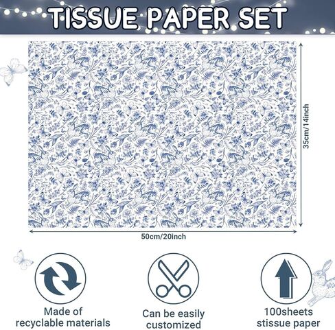 100 Sheets Happy Easter Tissue Paper Blue Vintage Bunny Tissue Paper, Retro Blue Rabbits Art Wrapping Paper for Easter Spring Crafts Decor in Saudi Arabia