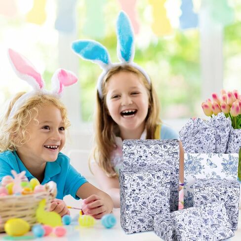 100 Sheets Happy Easter Tissue Paper Blue Vintage Bunny Tissue Paper, Retro Blue Rabbits Art Wrapping Paper for Easter Spring Crafts Decor in Saudi Arabia