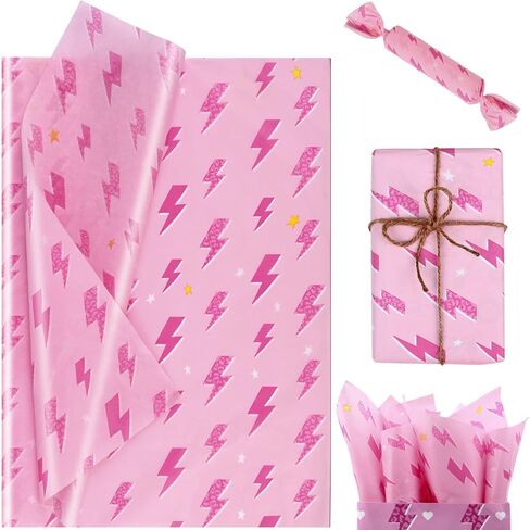100 Sheets 20 * 14 Y2K Style Tissue Paper Pink Lightning Gift Wrap Tissue Paper for Gift Bags for Wedding Birthday Preppy Theme Party Decor in Saudi Arabia