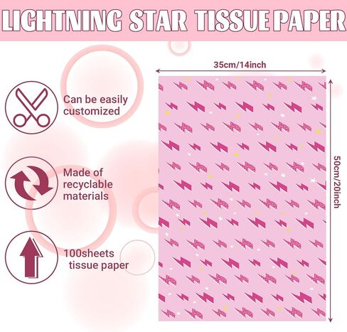 100 Sheets 20 * 14 Y2K Style Tissue Paper Pink Lightning Gift Wrap Tissue Paper for Gift Bags for Wedding Birthday Preppy Theme Party Decor in Saudi Arabia