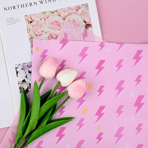100 Sheets 20 * 14 Y2K Style Tissue Paper Pink Lightning Gift Wrap Tissue Paper for Gift Bags for Wedding Birthday Preppy Theme Party Decor in Saudi Arabia