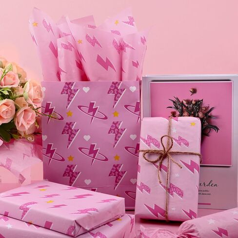 100 Sheets 20 * 14 Y2K Style Tissue Paper Pink Lightning Gift Wrap Tissue Paper for Gift Bags for Wedding Birthday Preppy Theme Party Decor in Saudi Arabia