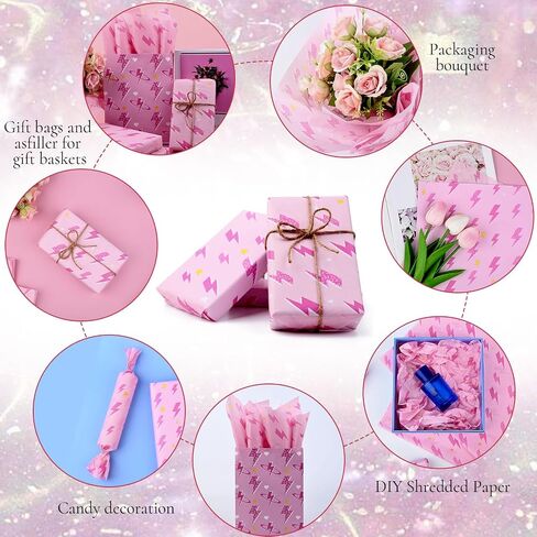 100 Sheets 20 * 14 Y2K Style Tissue Paper Pink Lightning Gift Wrap Tissue Paper for Gift Bags for Wedding Birthday Preppy Theme Party Decor in Saudi Arabia