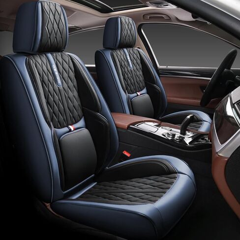 Comfortable Leather Auto Car Seat Covers Front & Rear Seat Protector Fit Sedan SUV 5 Seats Full Set Universal Fit (Black & Blue) in Saudi Arabia