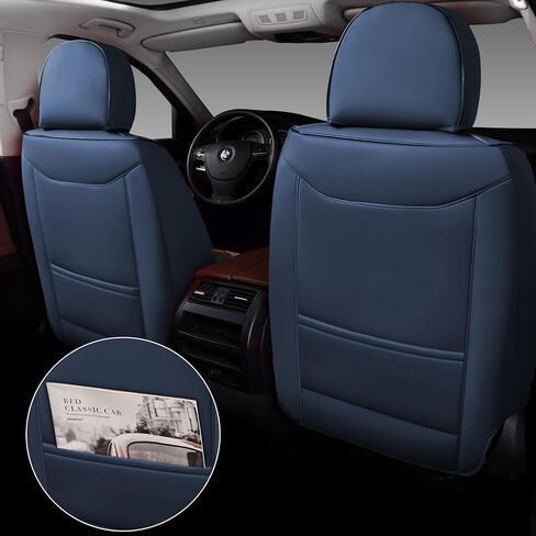 Comfortable Leather Auto Car Seat Covers Front & Rear Seat Protector Fit Sedan SUV 5 Seats Full Set Universal Fit (Black & Blue) in Saudi Arabia