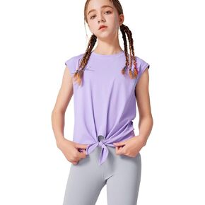 LaBeca Girls T-Shirt Tie Knot Front Tops Summer Shirt Crewneck Cap Sleeve Tee for 4-14 Years