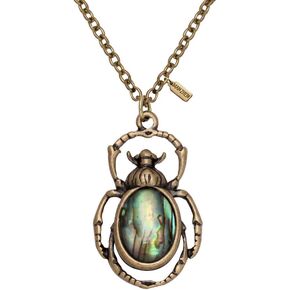 Antique Bronze Abalone Shell Bug Wildlife Necklace Scarab Earring Woodland Animal Jewelry Set