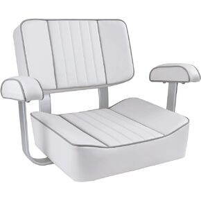 Deluxe Captains Bucket Boat Seat with Arm Rest,Grey Piping
