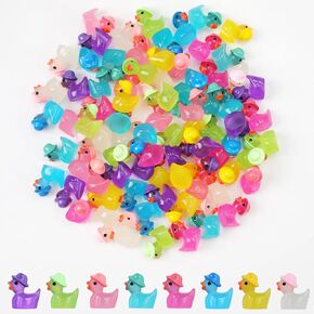 80pcs Mini Resin Ducks, Colorful Sun Hat Ducks Glow in The Dark Ducks Cute Tiny Duck Figures Miniature Figures Ducks Mini Ducks Decoration for Garden Doll House School Home DIY Project