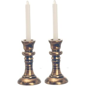 International Miniatures Dollhouse Miniature Set of Copper Candlesticks with Candles