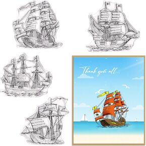 Hying Sea River Boat Clear Stamps for Card Making, Sailboat Rubber Stamps Ocean Ship Transparent Stamp Seal for Crafting DIY Scrapbooking Photo Album Decorations