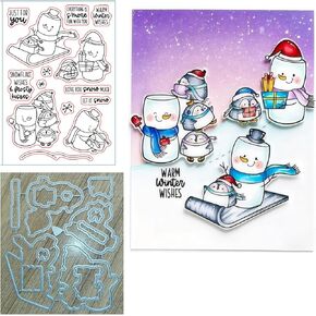 Snowman Penguin Stamps and Dies Set for Card Making,Clear Stamps and Metal Cutting Dies Sets for Scrapbooking DIY Album Card Making Supplies