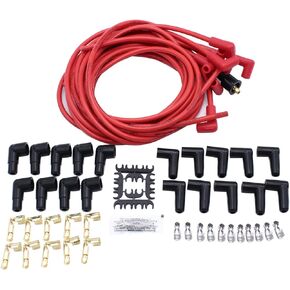 1 SET SHLPDFM Red Spark Plug Wires Spiral Core 8.5mm 90 Degree Boots V8 W/Looms