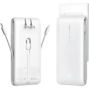 Portable Charger with Built-in Cables, Fast Charging Power Bank with Wall Plug 10000mAh, USB C Battery Pack Compatible with iPhone 15/14/13/12/11, Samsung, Huawei, More USB-C Devices - Black