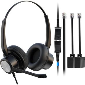 Office Phone Headset 2 Ears RJ9 RJ11 Call Center Telephone Headphone with Noise Cancelling Microphone for Grandstream Sangoma Yealink Snom Landline Phones SIP and IP Phones